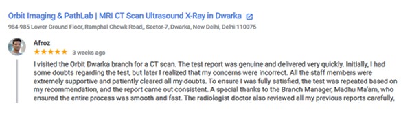 Review by Afroz for Orbit Imaging & Pathlab-Dwarka