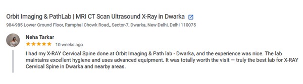Review by Neha Tarkar for Orbit Imaging & Pathlab-Dwarka